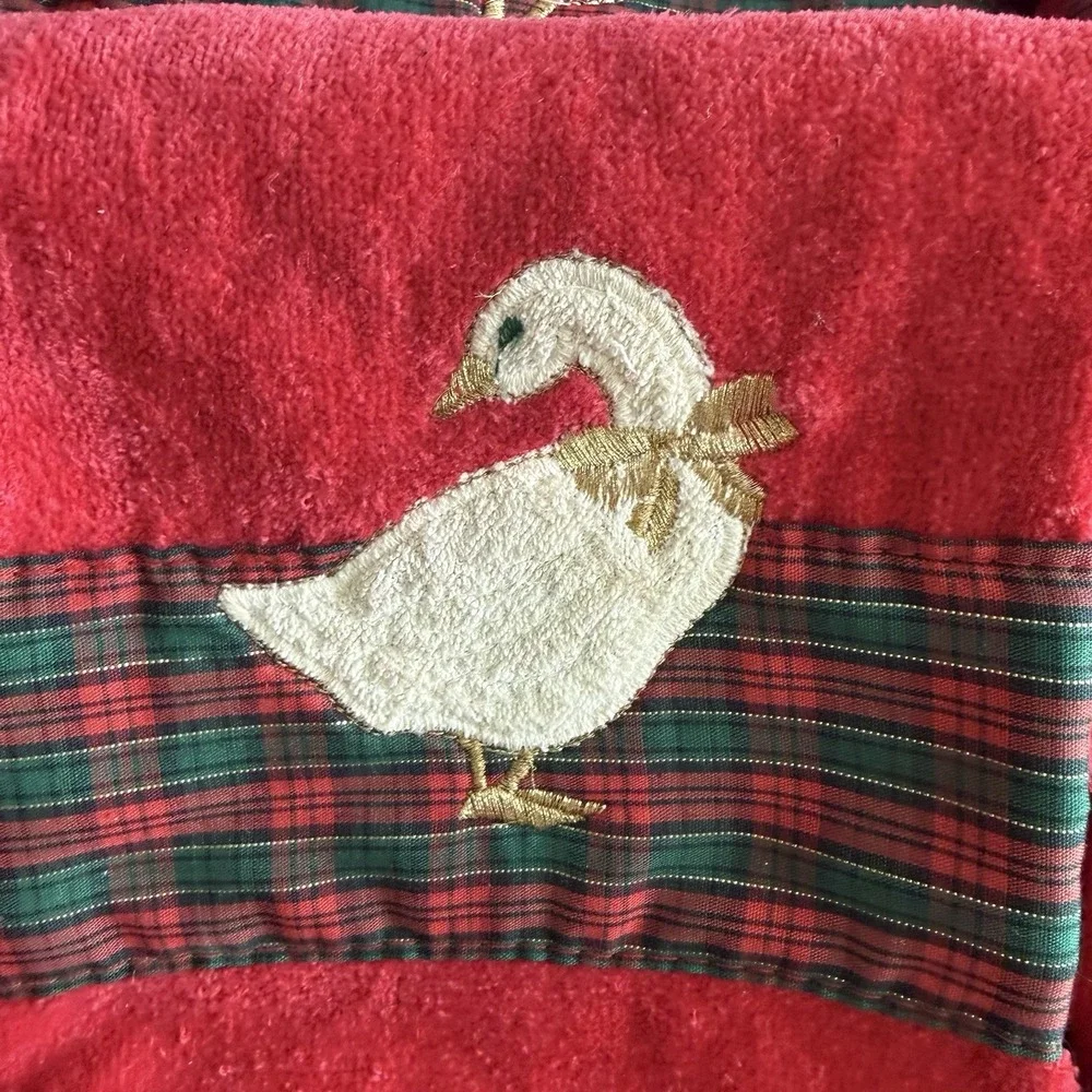 Vintage R.A. Briggs Goose Towel Set 4 Sears Christmas Bath Hand Tartan Plaid Red